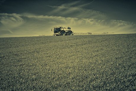 Challenger RoGator Sprayer  applying spring fungicides