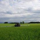 Challenger RoGator spraying fungicides on Spring Barley in 2013